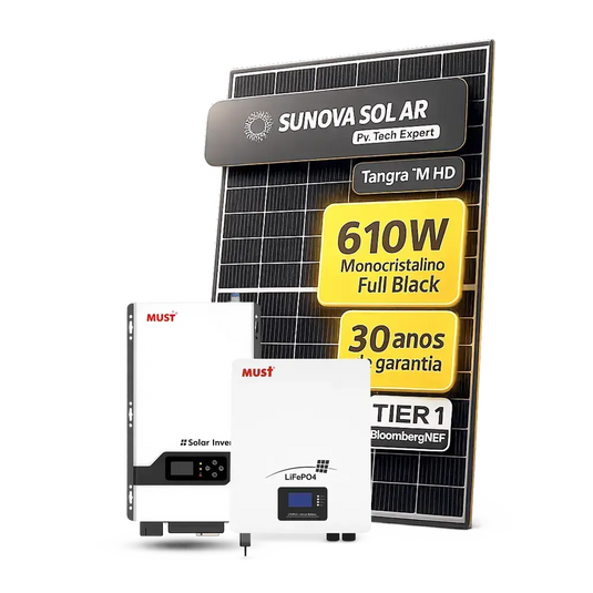 Kit Energia Solar Offgrid 4,88kWp 8 Painel Sunova 610W Inversor Must 5kW 220V Bateria Lítio 5,12kWh MUST