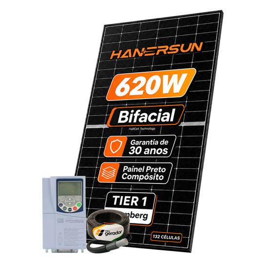 Kit Energia Solar Offgrid p/ Bombeamento Dágua até 5CV Trifásico 380V 7,44kWp 12 Painel Bifacial Hanersun 620W WEG