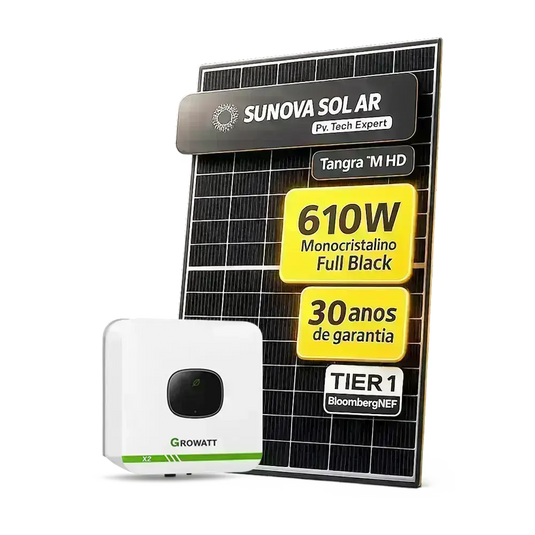 Kit Energia Solar Ongrid 400kWh Mês 2,92kWp 5 Painel Sunova 585W Inversor Growatt 3kW X2 220V 1MPPT GROWATT