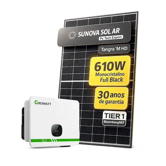Kit Energia Solar Ongrid 3000kWh Mês 22,23kWp 38 Painel Sunova 585W Inversor Growatt 15kW Trifásico 220V 4MPPT GROWATT