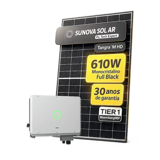 Kit Energia Solar Ongrid 1900kWh Mês 14,64kWp 24 Painel Sunova 610W Inversor Sungrow 10kW 220V 3MPPT SAJ