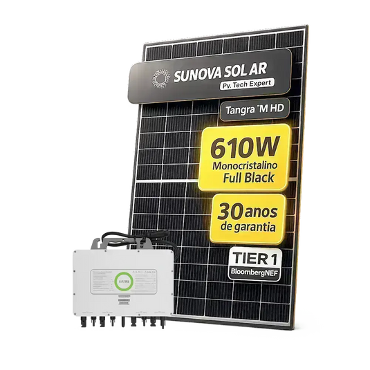 Kit Energia Solar Ongrid 1000kWh Mês 7,93kWp 13 Painel Sunova 610W MicroInversor SAJ 9kW 220V 16MPPT SAJ