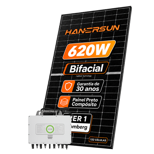 Kit Energia Solar Ongrid 550kWh Mês 4,34kWp 7 Painel Bifacial Hanersun 620W MicroInversor SAJ 4,5kW 220V 8MPPT SAJ