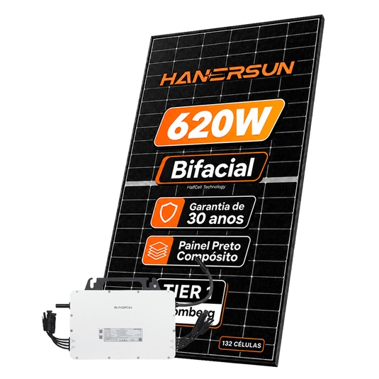 Kit Energia Solar Ongrid 1600kWh Mês 12,40kWp 20 Painel Bifacial Hanersun 620W MicroInversor Sungrow 12,5kW 220V 20Mppt SUNGROW