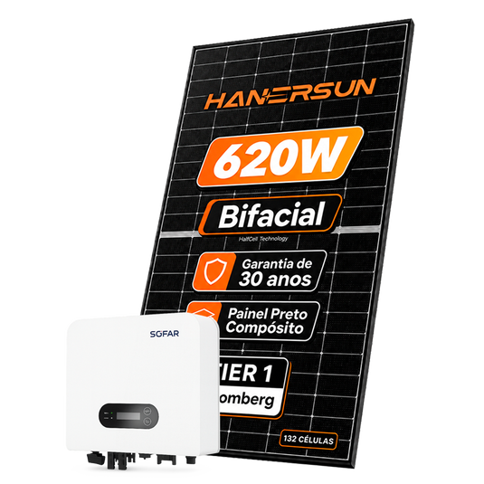 Kit Energia Solar Ongrid 1050kWh Mês 8,06kWp 13 Painel Bifacial Hanersun 620W Inversor Sofar 7,5kW 220V 2MPPT [FASTTRACK] SOFAR