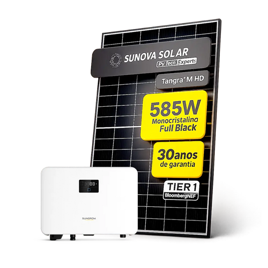 Kit Energia Solar Ongrid 400kWh Mês 2,92kWp 5 Painel Sunova 585W Inversor Sungrow 3kW 220V 1MPPT SUNGROW