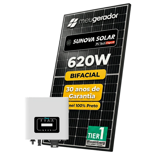 Kit Energia Solar Ongrid 800kWh Mês 6,20kWp 10 Painel Sunova 620W Inversor Deye 6kW 220V 2MPPT DEYE
