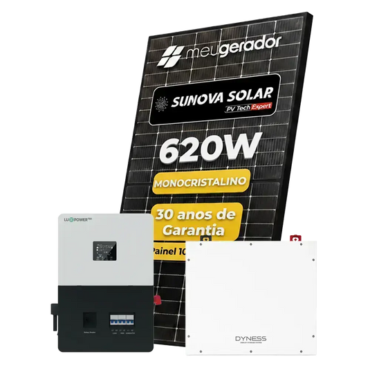 Kit Energia Solar Híbrido 550kWh Mês 4,34KWP 7 Painel Sunova 620W Inversor Luxpower 5KW 127/220V ( SplitPhase ) Bateria Dyness 5,12kWh LUXPOWER
