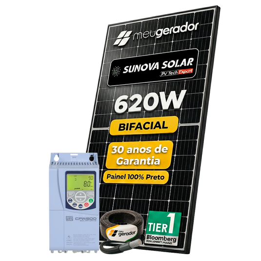 Kit Energia Solar Offgrid p/ Bombas até 5CV Trifásico 380V 7,44kWp 12 Painel Bifacial Sunova 620W WEG