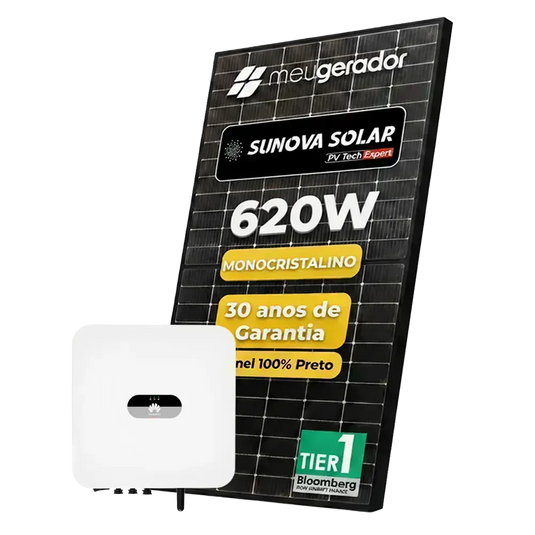 Kit Energia Solar Ongrid 300kWh Mês 2,48kWp 4 Painel Sunova 620W Inversor Huawei 3kW 220V 1MPPT HUWAEI