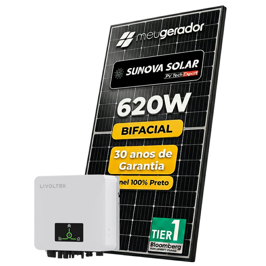 Kit Energia Solar Ongrid 1000kWh Mês 7,44kWp 12 Painel Sunova 620W Inversor Livoltek 6kW 220V 2MPPT LIVOLTEK