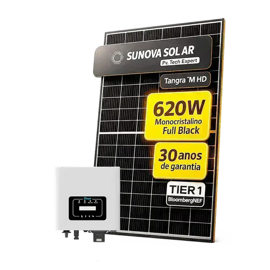 Kit Energia Solar Ongrid 250kWh Mês 1,86kWp 3 Painel Sunova 620W Inversor Deye 3kW 1MPPT DEYE