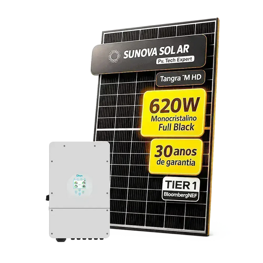 Kit Energia Solar Híbrido 500kWh Mês 3,72kWp 6 Painel Sunova 620W Inversor Deye 5kW 110/220V 2MPPT DEYE