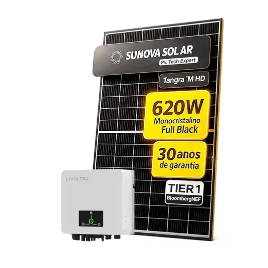 Kit Energia Solar Ongrid 500kWh Mês 3,72kWp 6 Painel Sunova 620W Inversor Livoltek 3,3kW 220V 1MPPT LIVOLTEK