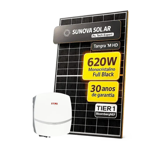 Kit Energia Solar Ongrid 600kWh Mês 4,96kWp 8 Painel Sunova 620W Inversor SAJ 6kW 220V 1MPPT SAJ