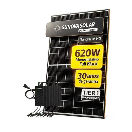 Kit Energia Solar Ongrid 250kWh Mês 1,86kWp 3 Painel Sunova 620W Micro Growatt 2,25kW 220V 4MPPT GROWATT