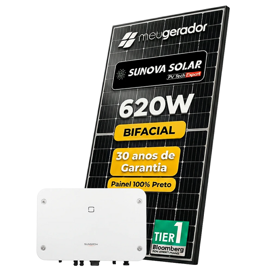 Kit Energia Solar Ongrid 600kWh Mês 4,96kWp 8 Painel Bifacial Sunova 620W Inversor Sungrow 5kW 220V 2MPPT SUNGROW
