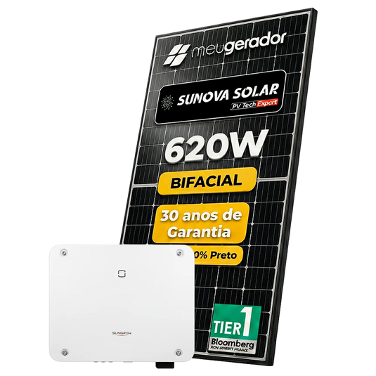 Kit Energia Solar Ongrid 1300kWh Mês 9,92kWp 16 Painel Bifacial Sunova 620W Inversor Sungrow 8kW 220V 2MPPT SUNGROW