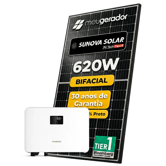 Kit Energia Solar Ongrid 300kWh Mês 2,48kWp 4 Painel Sunova 620W Inversor Sungrow 3kW 220V 1MPPT SUNGROW