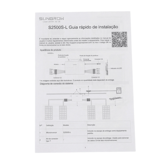Microinversor Solar Sungrow Ongrid 2,5kW S2500S-L 220V 4MPPT Monitoramento Wifi SUNGROW