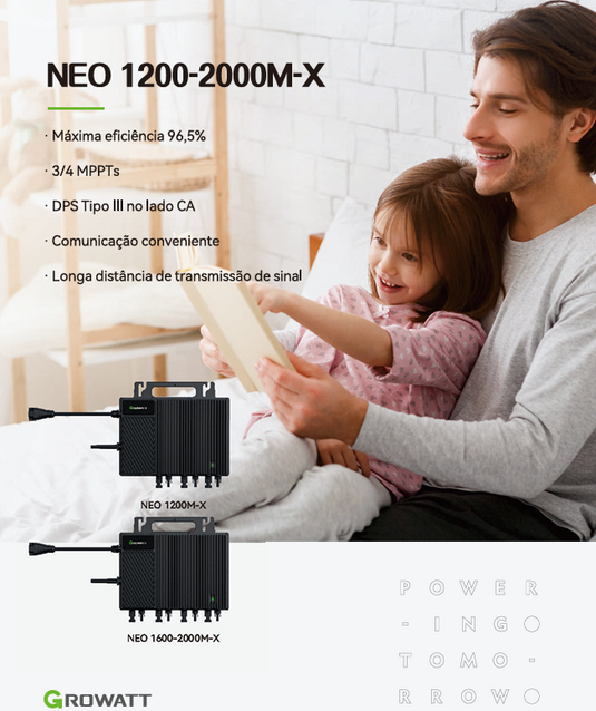 MICROINVERSOR SOLAR ONGRID GROWATT NEO2000M-X 2KW 220V 4MPPT MONITORAMENTO WIFI