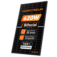 Painel Solar 620w Bifacial Preto Hanersun Hitouch Monocristalino Halfcell Ntype 132 Células