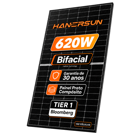 Kit Energia Solar Ongrid 3000kWh Mês 22,32kWp 36 Painel Bifacial Hanersun 620W Inversor SAJ 15kW Trifásico 380V 2MPPT SAJ