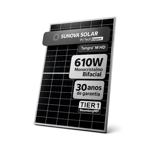 Painel Solar Sunova 610W Bifacial Monocristalino HalfCell NType BG610-66MDH-G11(T) SUNOVA