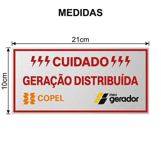 Placa Cuidado Geração Distribuída – Copel 21x10 cm MEUGERADOR