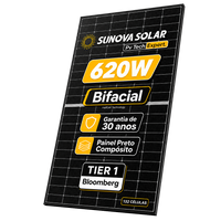 Painel Solar 620w Bifacial Preto Sunova Monocristalino Halfcell Ntype 132 Células