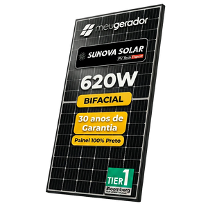 Painel Solar 620w Bifacial Preto Sunova Monocristalino Halfcell Ntype 132 Células