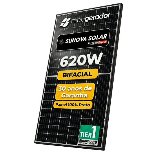 PAINEL SOLAR SUNOVA 620W BIFACIAL MONOCRISTALINO HALF CELL NTYPE SS-BG620-66MDH-G11(T) SUNOVA