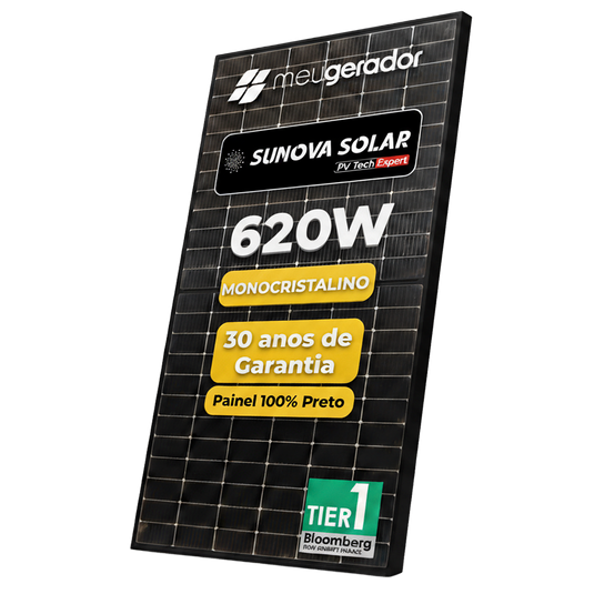 Painel Solar 620w Preto Sunova Monocristalino Halfcell Ntype 132 Células SUNOVA