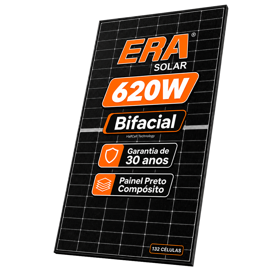 Painel Solar 620w Bifacial Preto Era Monocristalino Halfcell Ntype 132