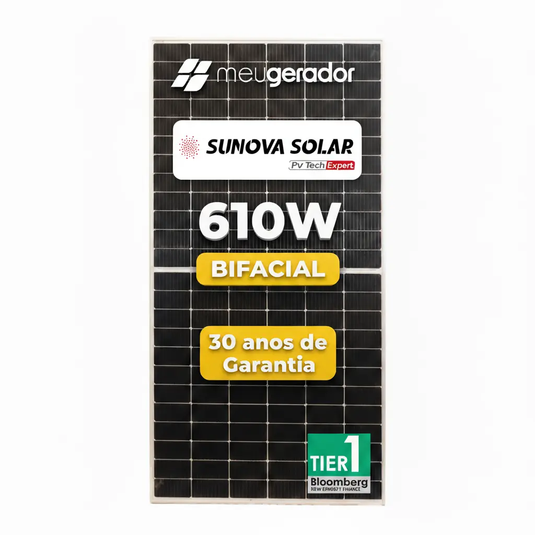 Painel Solar 610W Sunova Bifacial Monocristalino HalfCell Ntype SUNOVA