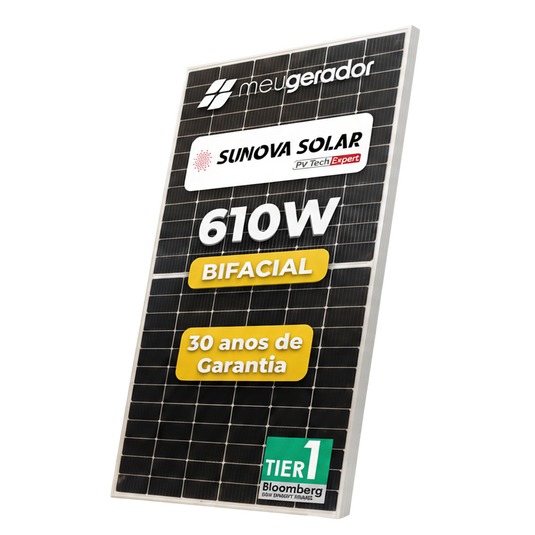 Painel Solar 610W Sunova Bifacial Monocristalino HalfCell Ntype SUNOVA