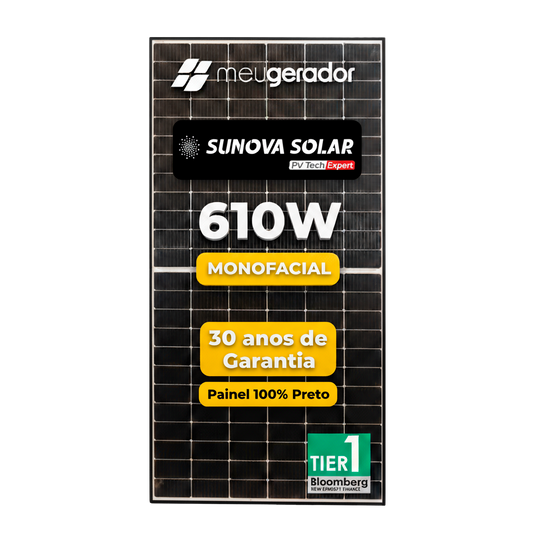 Painel Solar 610w Preto Sunova Monocristalino Halfcell Ntype 132 Células SUNOVA