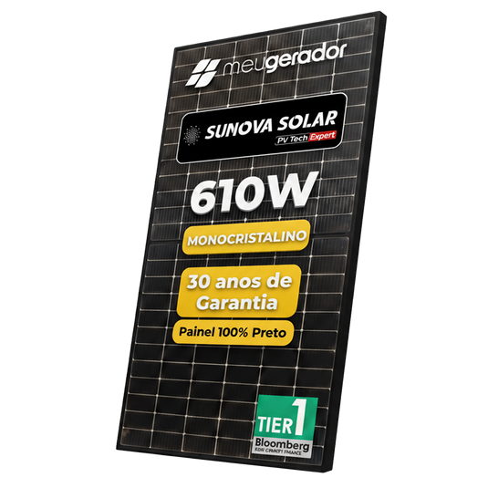 Painel Solar 610w Preto Sunova Monocristalino Halfcell Ntype 132 Células SUNOVA