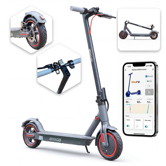 Patinete Elétrico 350W Mymobi Mb350-Pro Bat 36V 10Ah Cinza/Vermelho até 30km/h MYMOBI