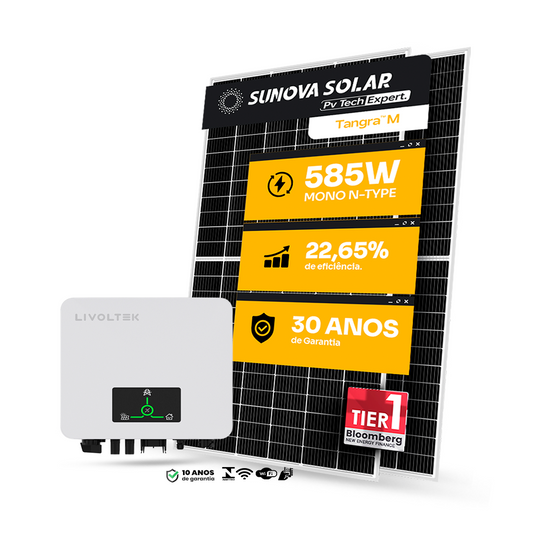 KIT ENERGIA SOLAR ONGRID 1100KWH MÊS 8,19KWP 14 PAINEL SUNOVA 585W INVERSOR LIVOLTEK 6KW 220V 2MPPT
